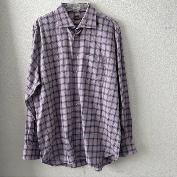 PETER MILLAR Blue Purple Check Plaid Button Down Long Sleeve Shirt XL - Picture 1 of 10